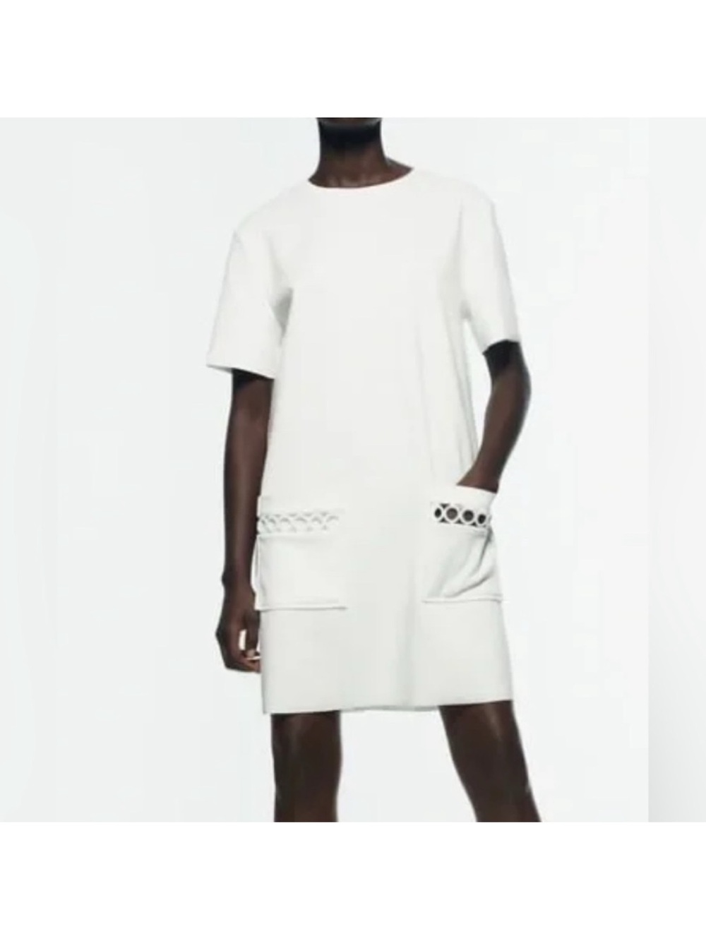 Zara White Satin-Look Shift Dress with Subtle Sheen. Suede like . Worn once
